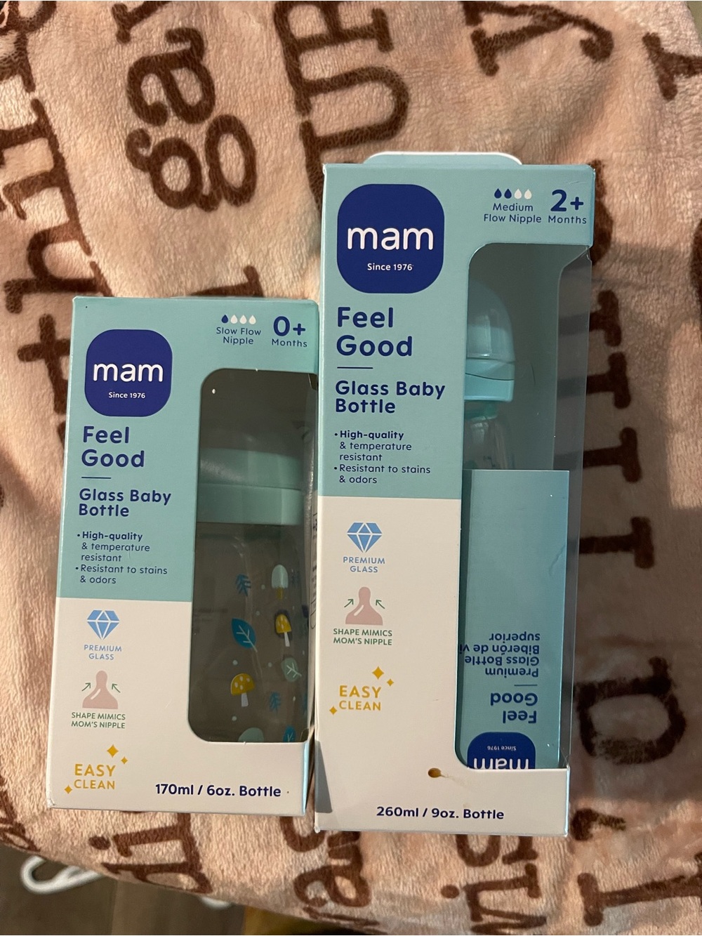 mam Feel Good Glass Baby Bottle - Light Blue